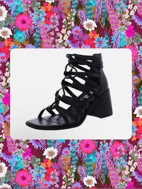 Steve Madden Black Strappy Block Heel Sandals 7.5